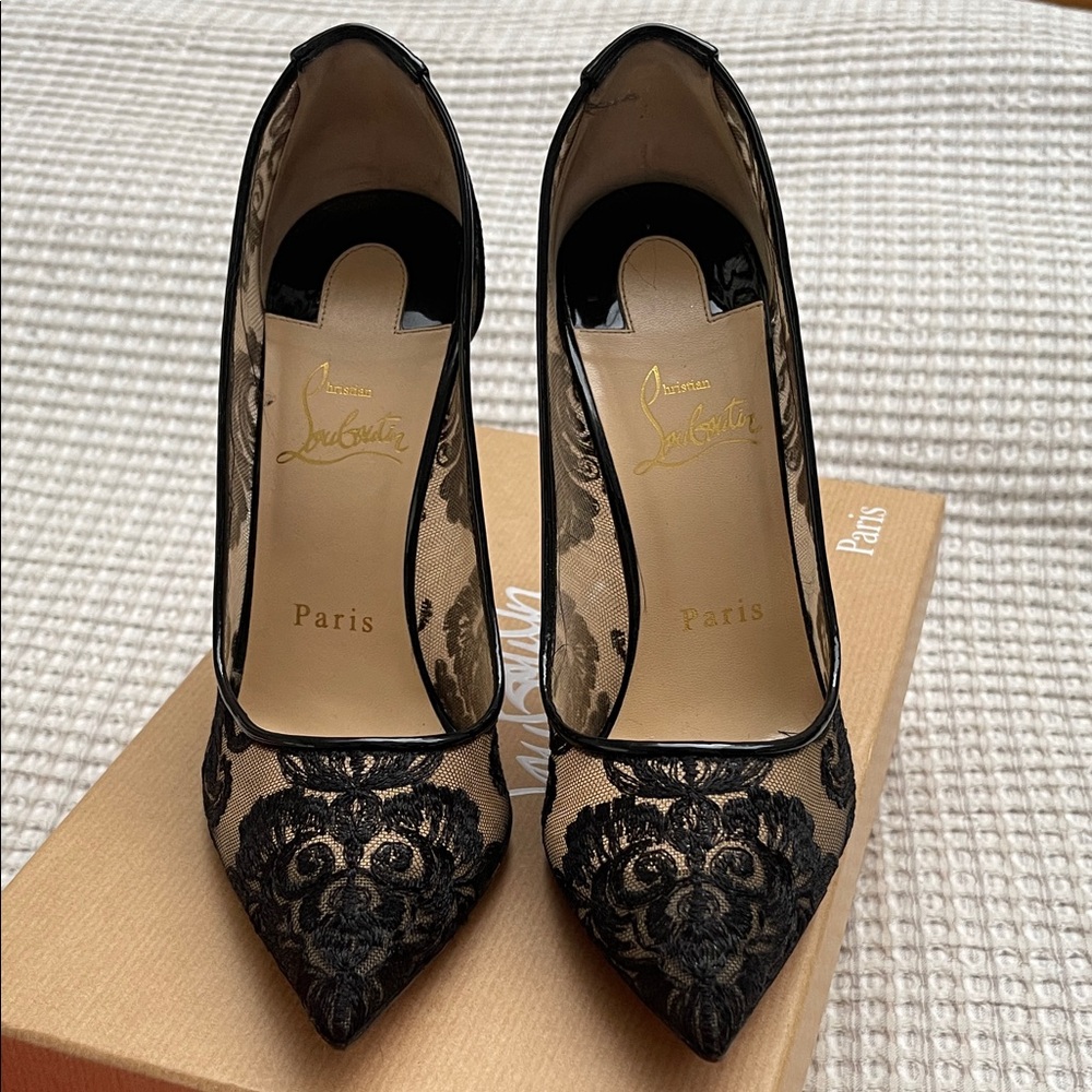 Christian Louboutin Black Lace Stiletto Heels - Picture 3 of 8